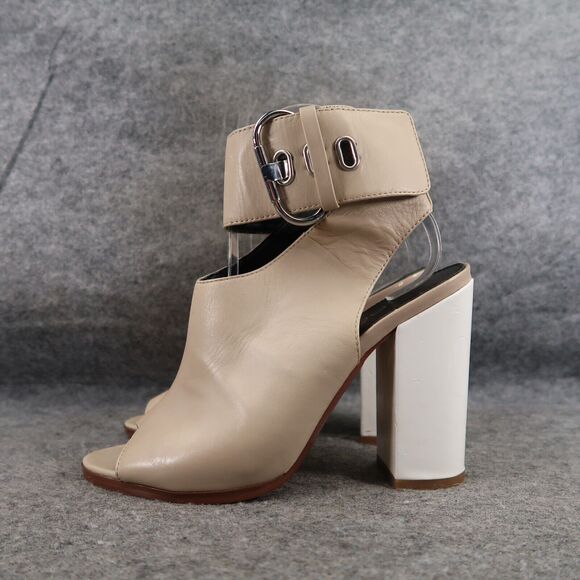 Aldo Shoes Womens 7.5 Pumps Ankle Wrap Buckle Bootie Peep Toe Leather Block Heel - Picture 4 of 16